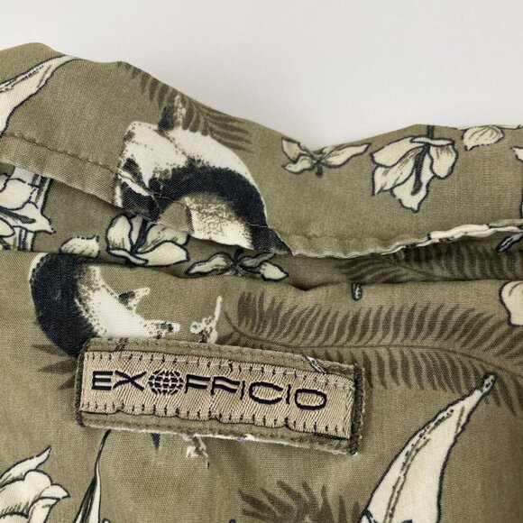 ExOfficio Button Up Shirt Men's L Short Sleeve Vented Outdoors Fish Floral Green - Picture 8 of 12